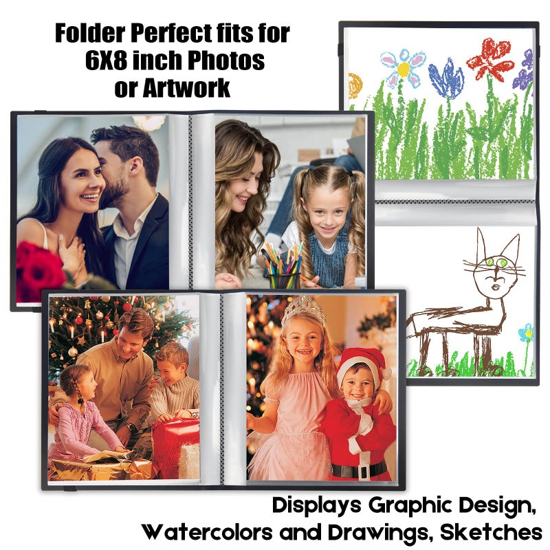 Aevdor Photo Album 6x8 Photos, 6x8 Photo Album Book Holds 64 Pictures, Art Portfolio Binder for 6 x 8 Pictures, Photo Albums for 6 x 8 Photos, 8x6 Sheet Protector Folder for Photos, Artwork, Drawings (Black) - Image 4